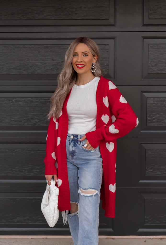 Heart print cardigan deals