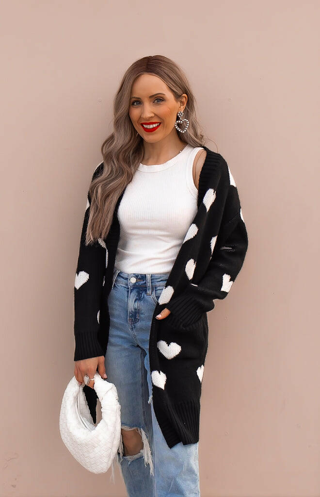 Love Me Or Not Heart Print Cardigan | S-XL-Sweaters-Krush Kandy, Women's Online Fashion Boutique Located in Phoenix, Arizona (Scottsdale Area)