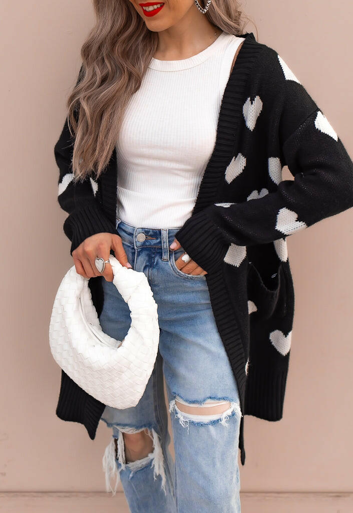 Love Me Or Not Heart Print Cardigan | S-XL-Sweaters-Krush Kandy, Women's Online Fashion Boutique Located in Phoenix, Arizona (Scottsdale Area)