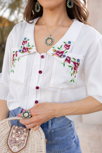 S-5X Garden Daydream Floral Embroidered Blouse
