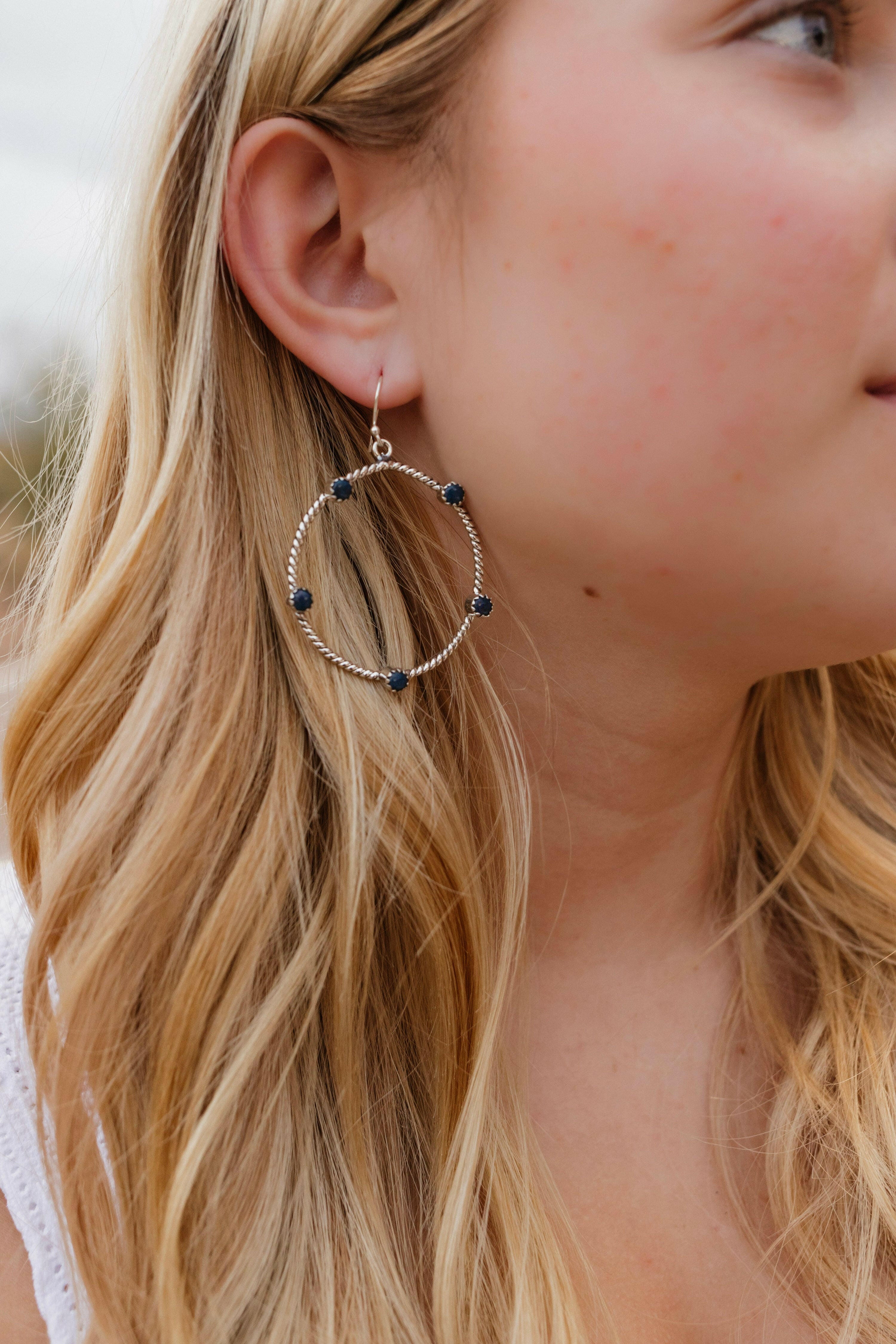 Twisted Rope Stone Hoop Earrings-Hoop Earrings-Krush Kandy, Women's Online Fashion Boutique Located in Phoenix, Arizona (Scottsdale Area)