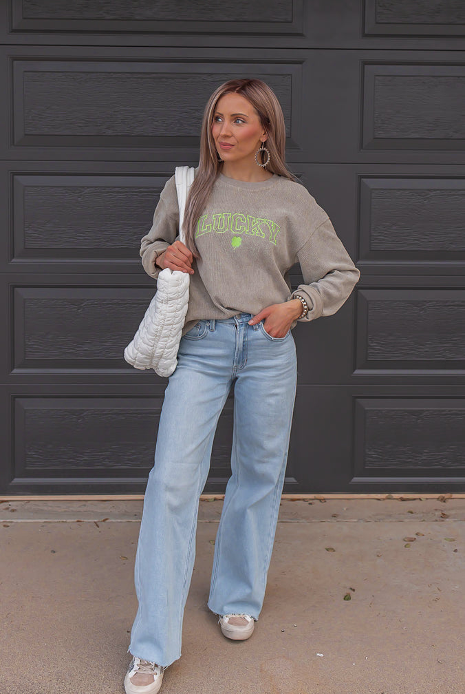Lucky Embroidered Corded Sweater | S-2X-Sweaters-Krush Kandy, Women's Online Fashion Boutique Located in Phoenix, Arizona (Scottsdale Area)