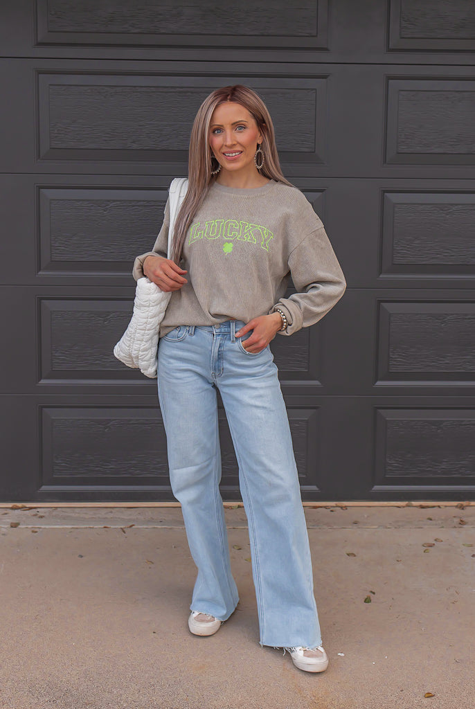 Lucky Embroidered Corded Sweater | S-2X-Sweaters-Krush Kandy, Women's Online Fashion Boutique Located in Phoenix, Arizona (Scottsdale Area)