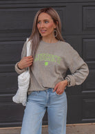 Lucky Embroidered Crew Neck Sweatshirt-Sweaters-Krush Kandy, Women's Online Fashion Boutique Located in Phoenix, Arizona (Scottsdale Area)