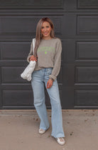 Lucky Embroidered Crew Neck Sweatshirt-Sweaters-Krush Kandy, Women's Online Fashion Boutique Located in Phoenix, Arizona (Scottsdale Area)