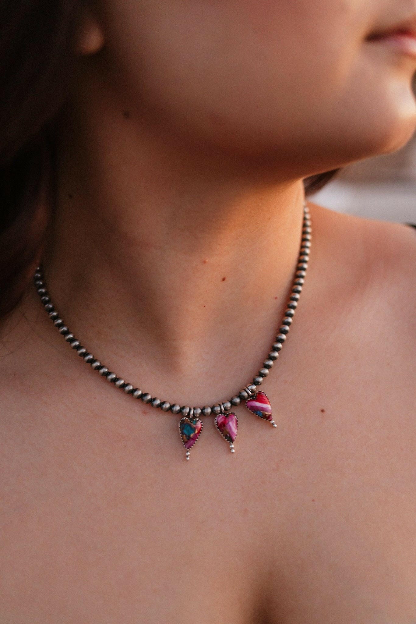 Heart Trio Desert Pearl Necklace-Necklaces-Krush Kandy, Women's Online Fashion Boutique Located in Phoenix, Arizona (Scottsdale Area)