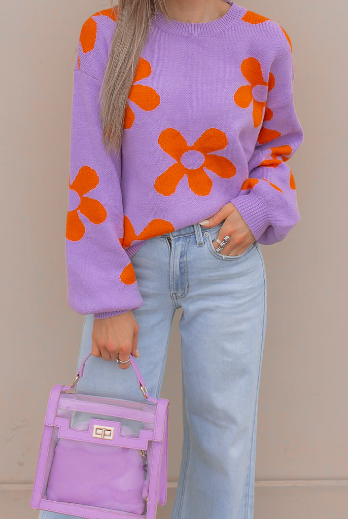 Madeline Blooming Daisy Sweater | S-XL-Sweaters-Krush Kandy, Women's Online Fashion Boutique Located in Phoenix, Arizona (Scottsdale Area)