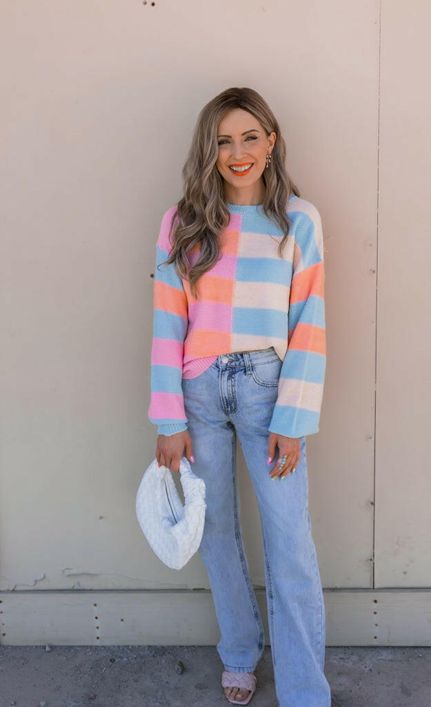 Joyful Striped Color Block Spring Sweater | S-XL-Sweaters-Krush Kandy, Women's Online Fashion Boutique Located in Phoenix, Arizona (Scottsdale Area)