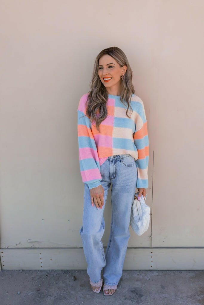 Color Block Spring Sweater in Joyful Stripes S-XL