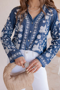 Boho Vacay Embroidered Button Blouse