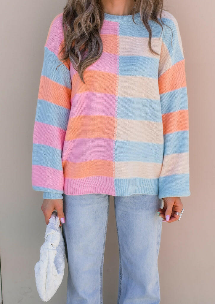 Joyful Striped Color Block Spring Sweater | S-XL-Sweaters-Krush Kandy, Women's Online Fashion Boutique Located in Phoenix, Arizona (Scottsdale Area)