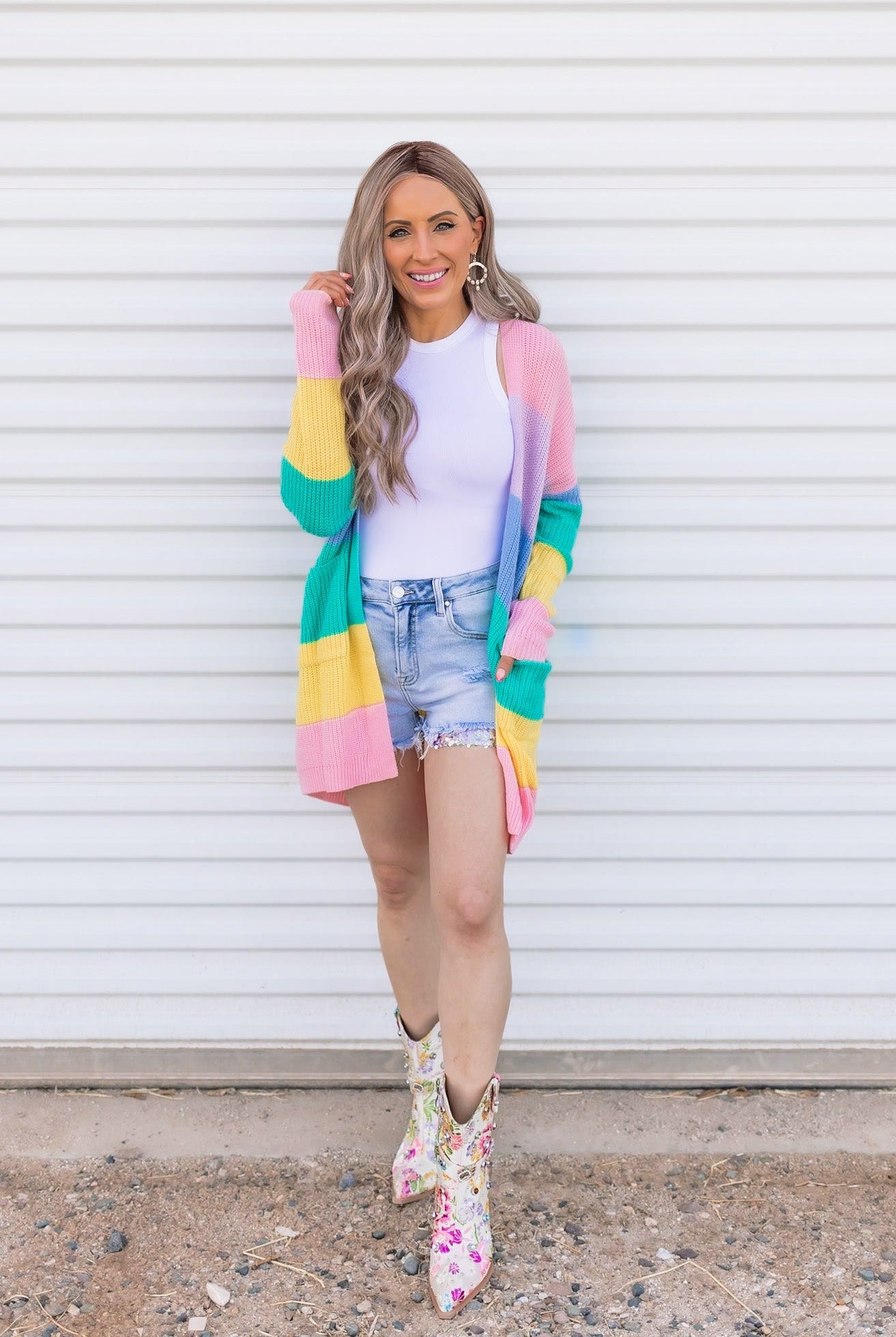 Cotton Candy Striped Color Block Cardigan-Cardigans-Krush Kandy, Women's Online Fashion Boutique Located in Phoenix, Arizona (Scottsdale Area)