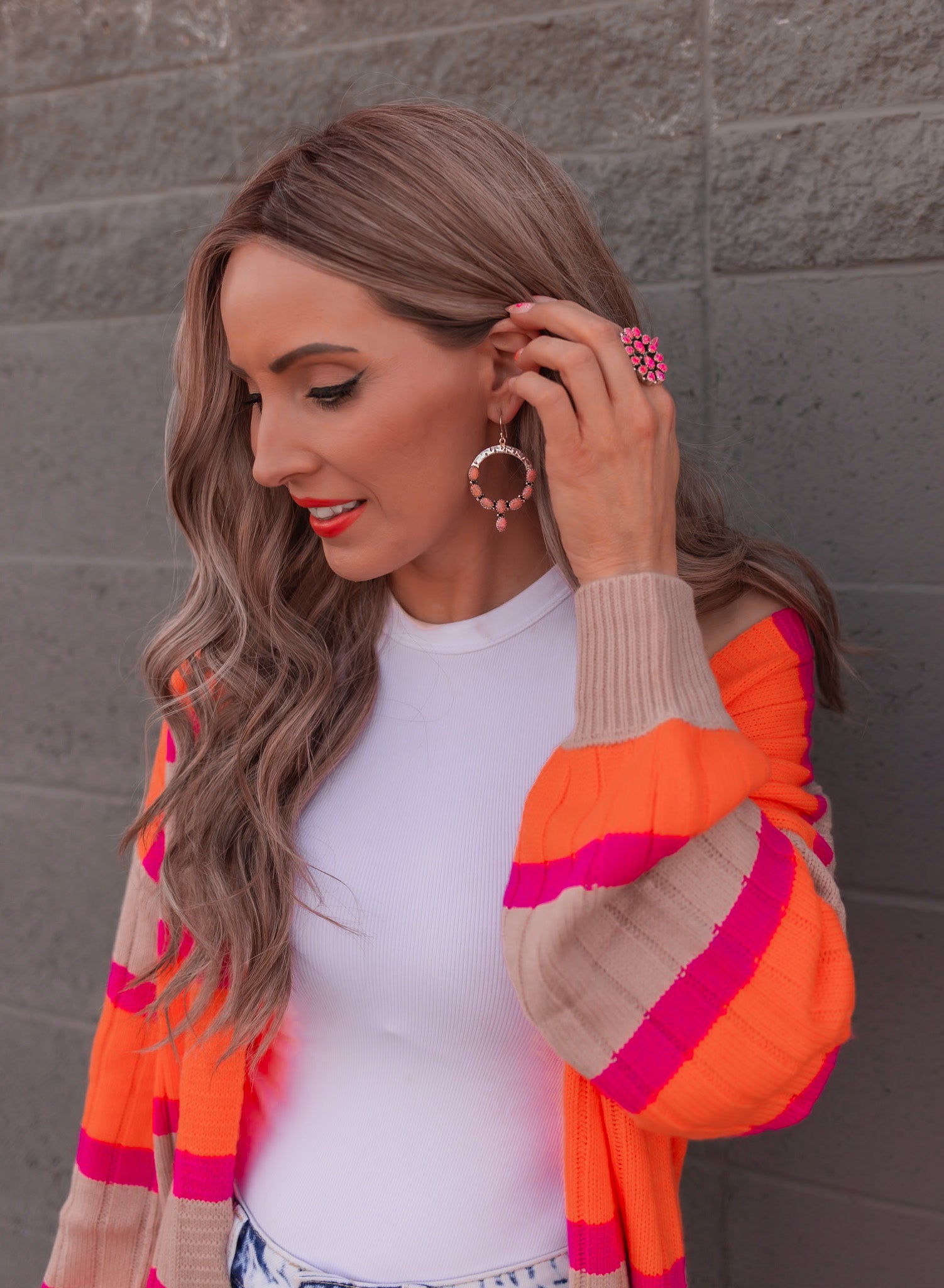 Hammered Hoop & Gemmed Loop Earring-Hoop Earrings-Krush Kandy, Women's Online Fashion Boutique Located in Phoenix, Arizona (Scottsdale Area)