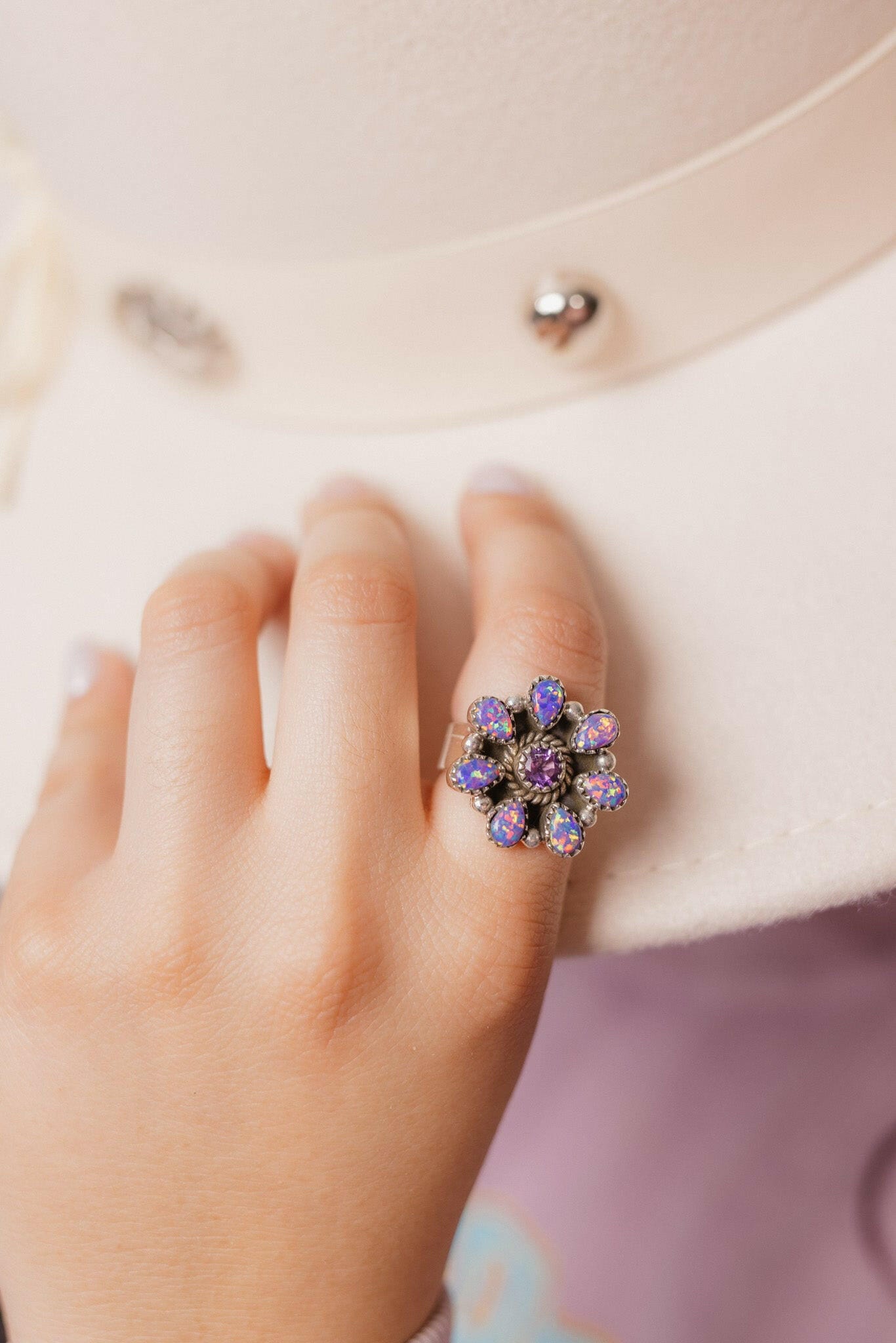 Kristyn's Purple Opal Flower Ring-Cluster Rings-Krush Kandy, Women's Online Fashion Boutique Located in Phoenix, Arizona (Scottsdale Area)