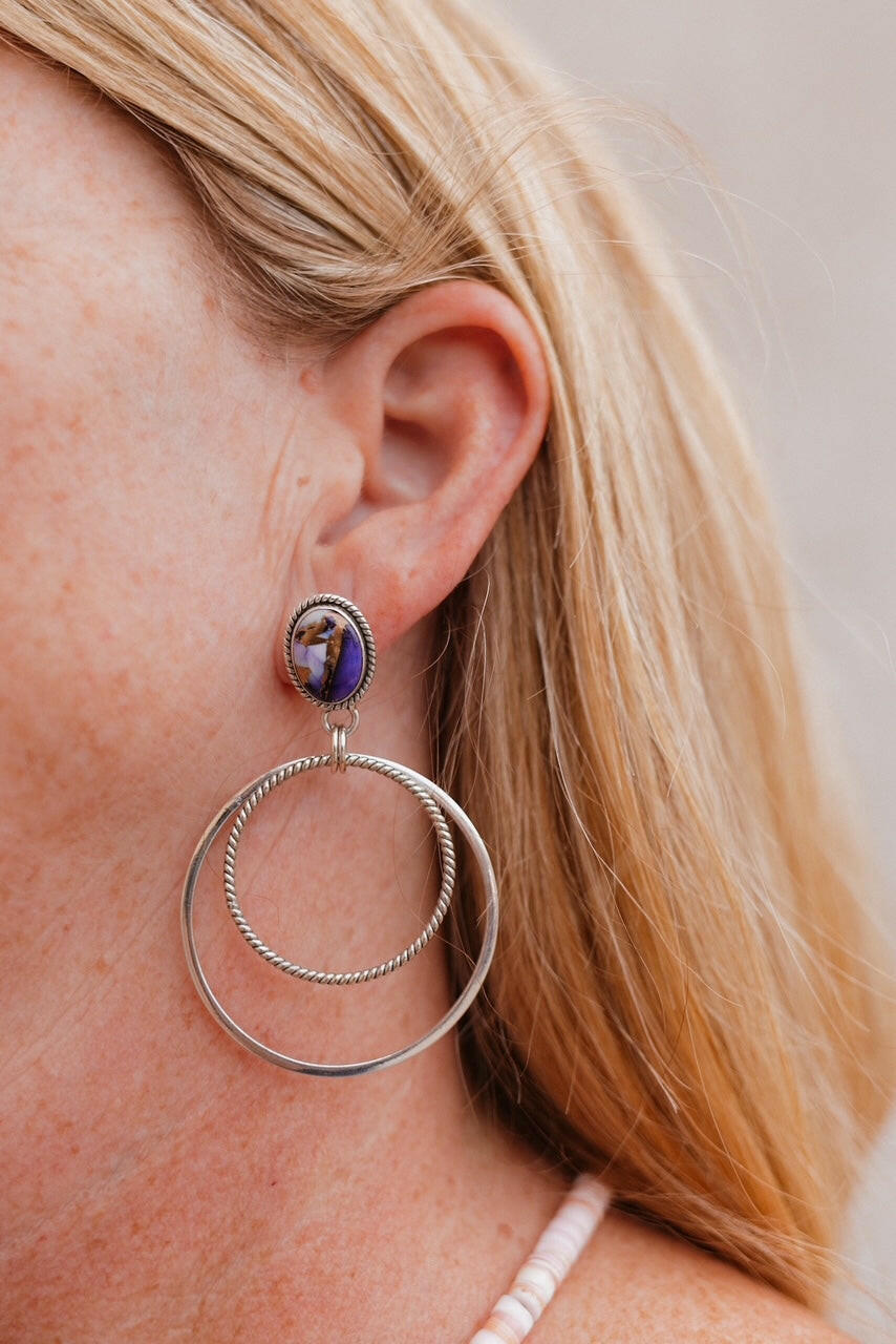 Double Up Sterling Silver Stone Hoop Earrings-Earrings-Krush Kandy, Women's Online Fashion Boutique Located in Phoenix, Arizona (Scottsdale Area)