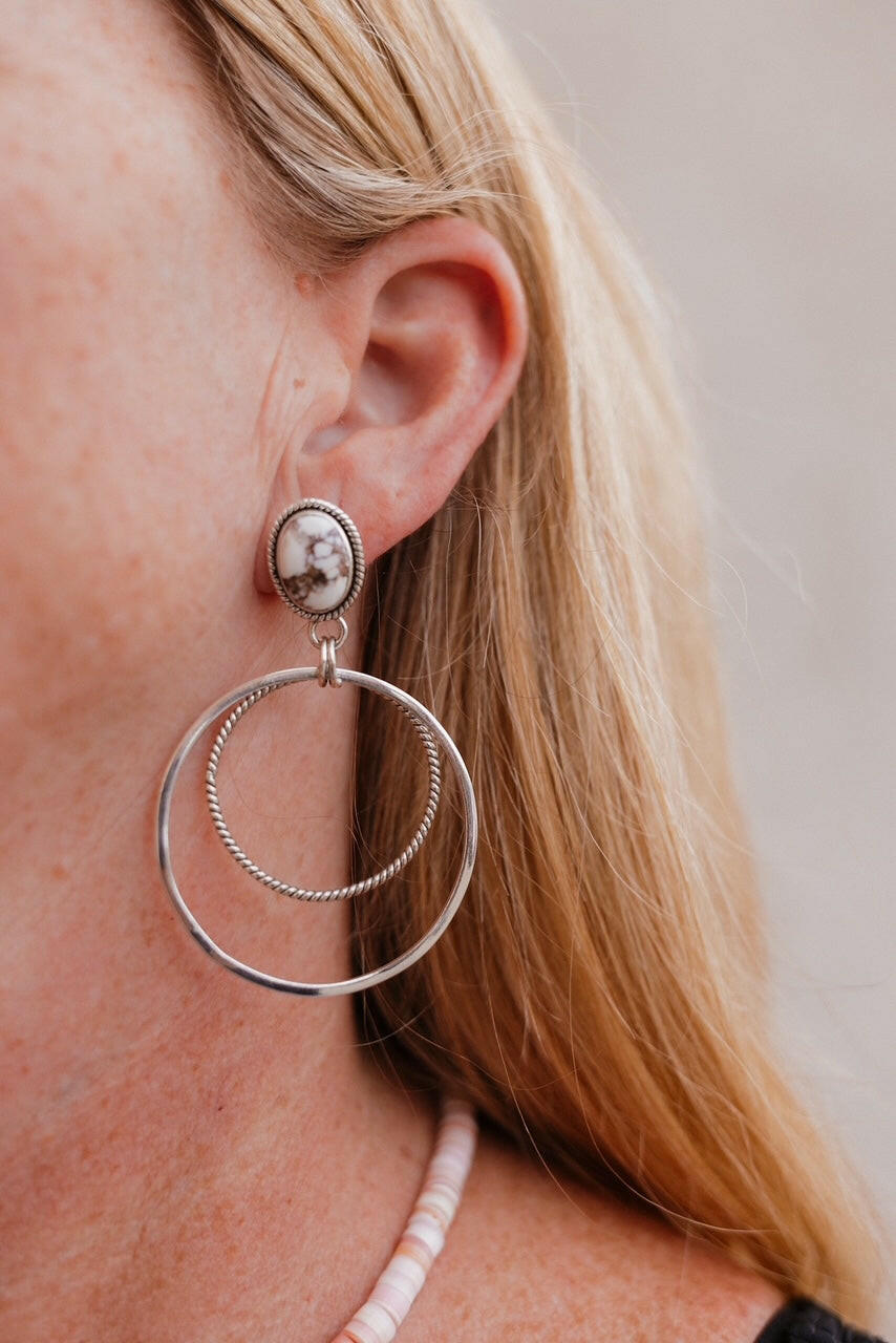 Double Up Sterling Silver Stone Hoop Earrings-Earrings-Krush Kandy, Women's Online Fashion Boutique Located in Phoenix, Arizona (Scottsdale Area)