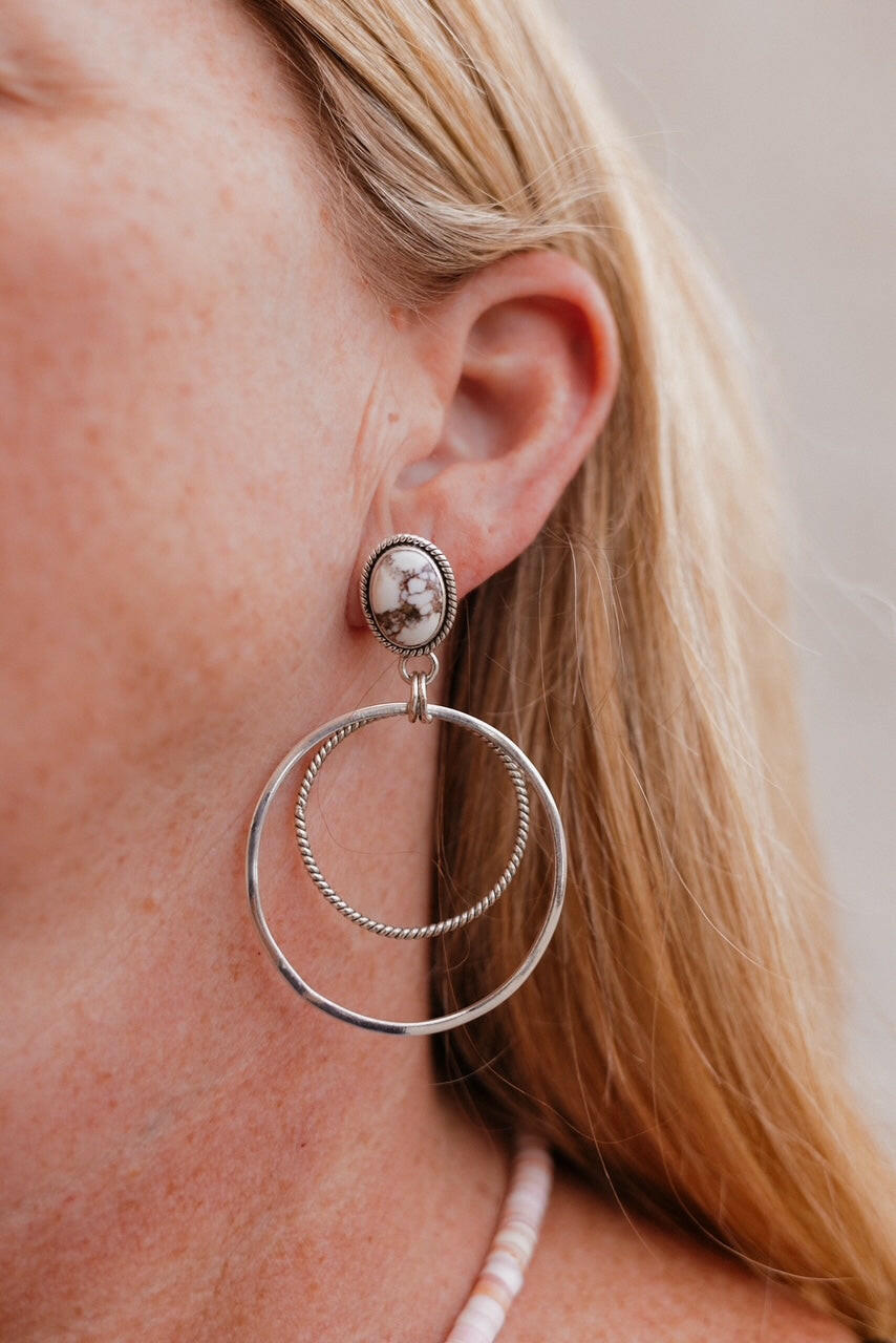 Double Up Sterling Silver Stone Hoop Earrings-Earrings-Krush Kandy, Women's Online Fashion Boutique Located in Phoenix, Arizona (Scottsdale Area)