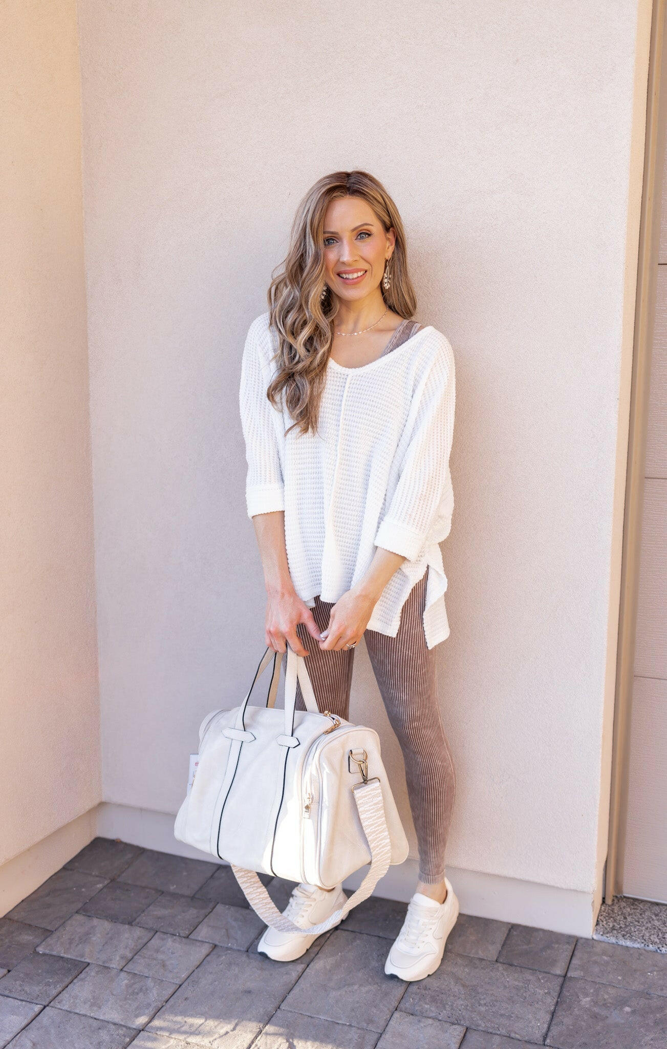 Chasing Comfort 3/4 Sleeve Waffle Knit Top-Short Sleeve Tops-Krush Kandy, Women's Online Fashion Boutique Located in Phoenix, Arizona (Scottsdale Area)