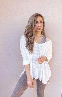 Chasing Comfort 3/4 Sleeve Waffle Knit Top