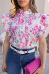 The Forever Bloom Floral Print Ruffle Sleeve Top