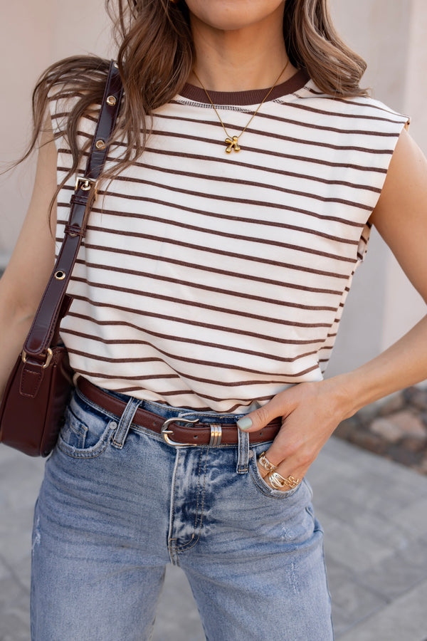 Say Something Stripe Ribbed Round Neck Tank Top