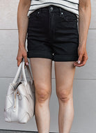 Judy Blue Full Size High Waist Tummy Control Black Cuffed Denim Shorts-Jeans-Krush Kandy, Women's Online Fashion Boutique Located in Phoenix, Arizona (Scottsdale Area)