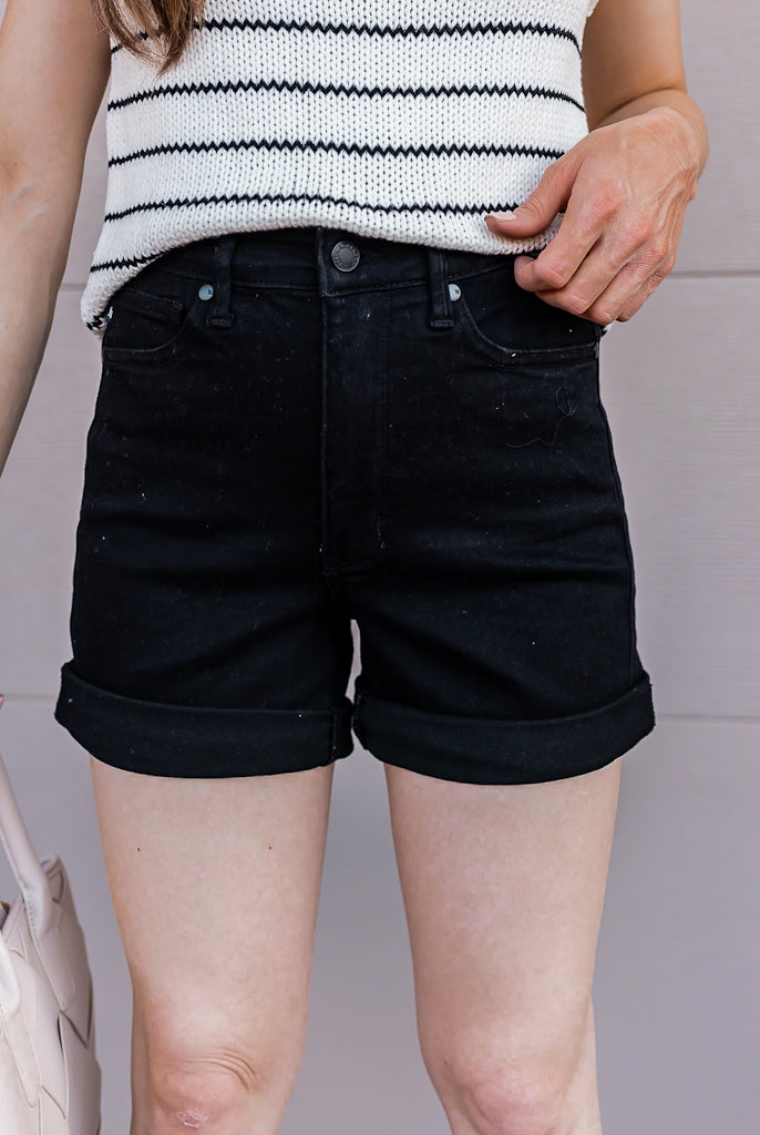 Judy Blue Full Size High Waist Tummy Control Black Cuffed Denim Shorts-Shorts-Krush Kandy, Women's Online Fashion Boutique Located in Phoenix, Arizona (Scottsdale Area)