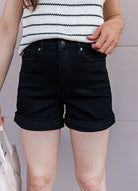 Judy Blue Full Size High Waist Tummy Control Black Cuffed Denim Shorts-Shorts-Krush Kandy, Women's Online Fashion Boutique Located in Phoenix, Arizona (Scottsdale Area)
