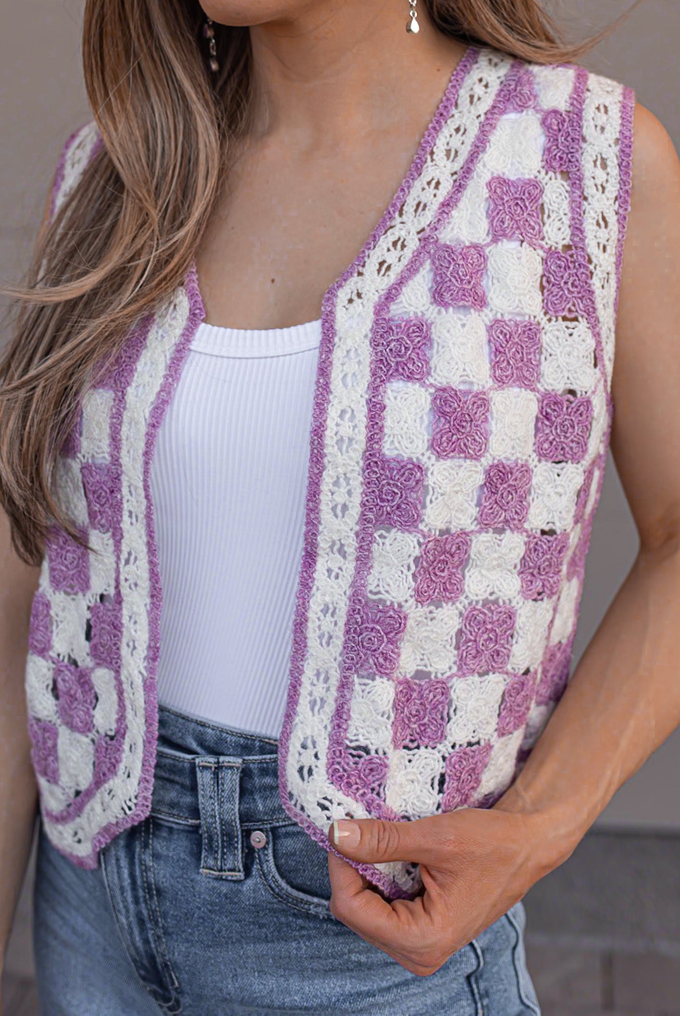 Miley Checkered Open Front Vest-Vests-Krush Kandy, Women's Online Fashion Boutique Located in Phoenix, Arizona (Scottsdale Area)
