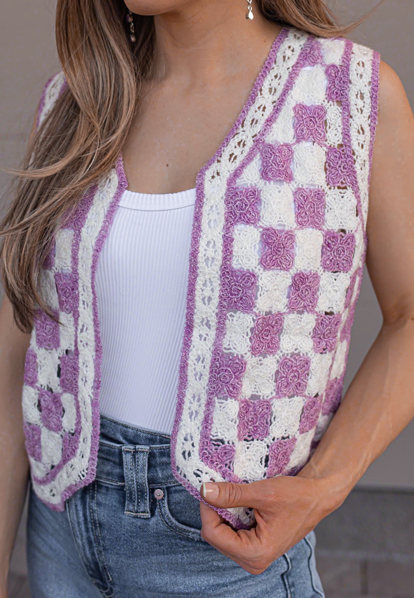 Checkered Open Front Vest-Vests-Krush Kandy, Women's Online Fashion Boutique Located in Phoenix, Arizona (Scottsdale Area)