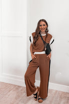 Contrast Round Neck Top and Pants Set-2 Piece Outfit Sets-Krush Kandy, Women's Online Fashion Boutique Located in Phoenix, Arizona (Scottsdale Area)