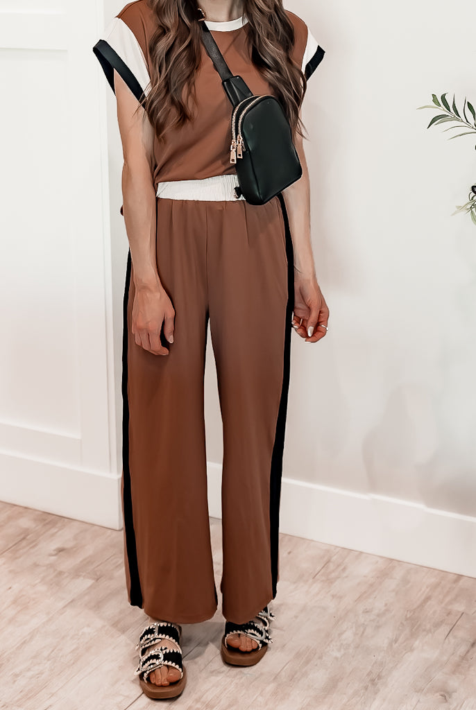 Contrast Round Neck Top and Pants Set-2 Piece Outfit Sets-Krush Kandy, Women's Online Fashion Boutique Located in Phoenix, Arizona (Scottsdale Area)