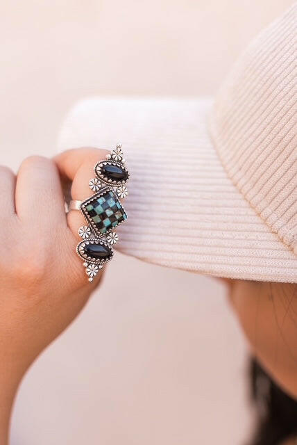 Queens Move Checkered Ring-Cluster Rings-Krush Kandy, Women's Online Fashion Boutique Located in Phoenix, Arizona (Scottsdale Area)