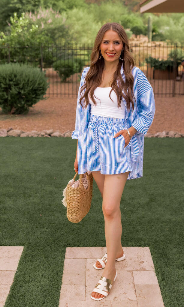 Bon Voyage Striped Button Down Top & Shorts Set-2 Piece Outfit Sets-Krush Kandy, Women's Online Fashion Boutique Located in Phoenix, Arizona (Scottsdale Area)