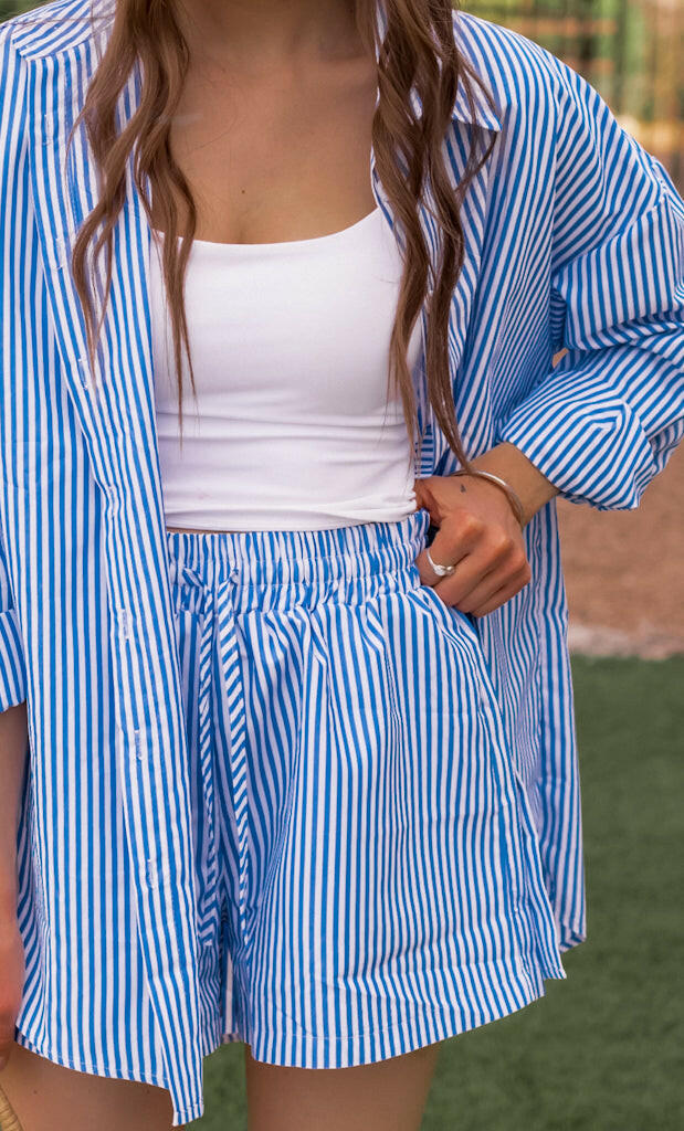 Bon Voyage Striped Button Down Top & Shorts Set-2 Piece Outfit Sets-Krush Kandy, Women's Online Fashion Boutique Located in Phoenix, Arizona (Scottsdale Area)