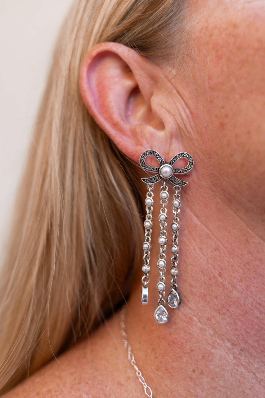 Stone Bundle Dangle Bow Earrings-Stud Earrings-Krush Kandy, Women's Online Fashion Boutique Located in Phoenix, Arizona (Scottsdale Area)