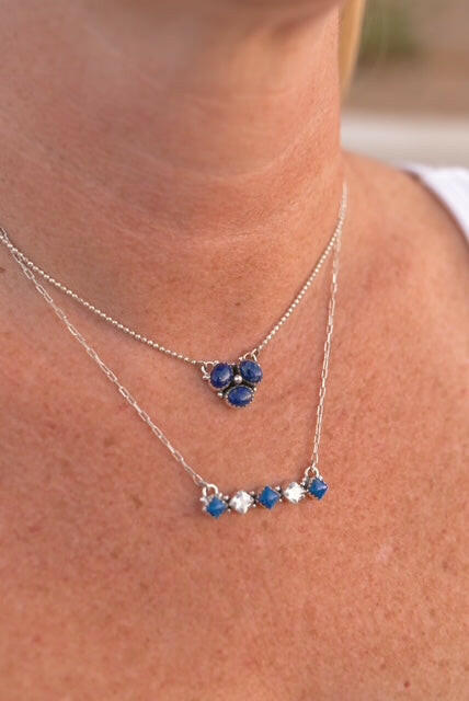 Lapis & White CZ Bar Drop Necklace-Necklaces-Krush Kandy, Women's Online Fashion Boutique Located in Phoenix, Arizona (Scottsdale Area)