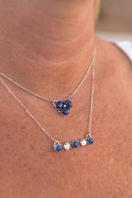 Lapis & White CZ Bar Drop Necklace-Necklaces-Krush Kandy, Women's Online Fashion Boutique Located in Phoenix, Arizona (Scottsdale Area)