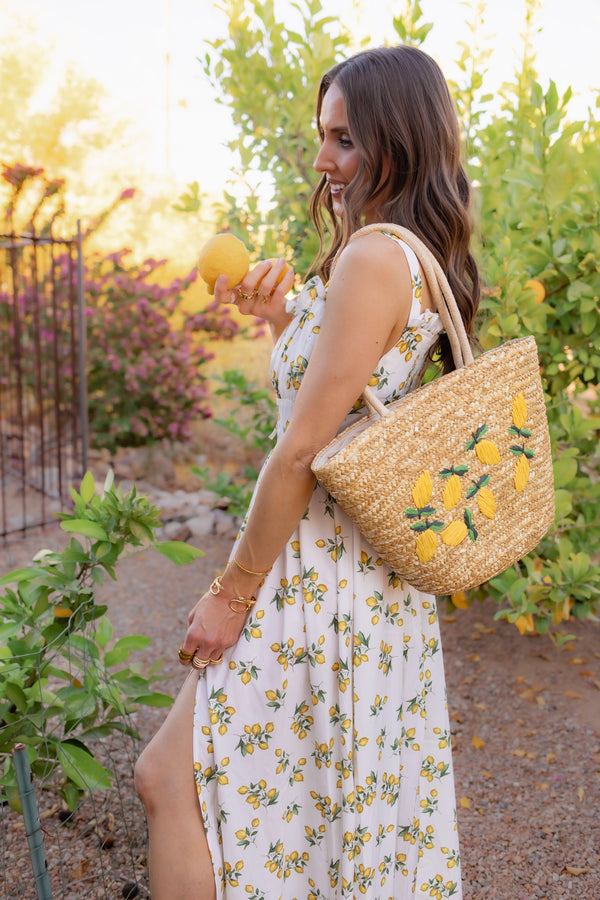 Sunshine Lemon Straw Tote Bag