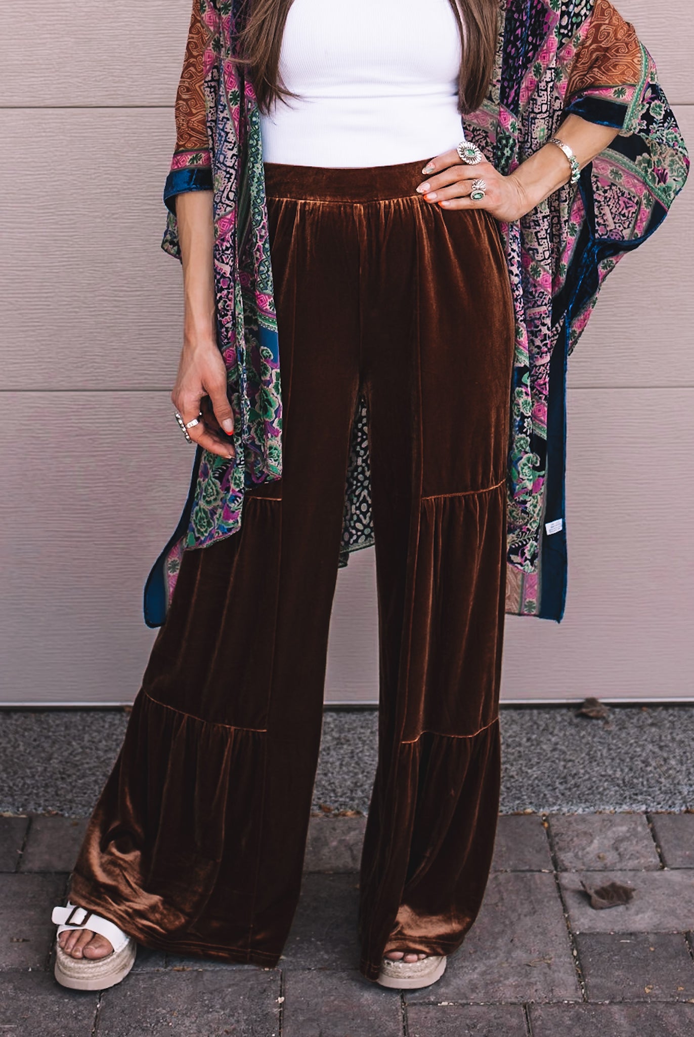 Brooke Velvet Ruffle Hem Wide Leg Pants-clothing-Krush Kandy, Women's Online Fashion Boutique Located in Phoenix, Arizona (Scottsdale Area)