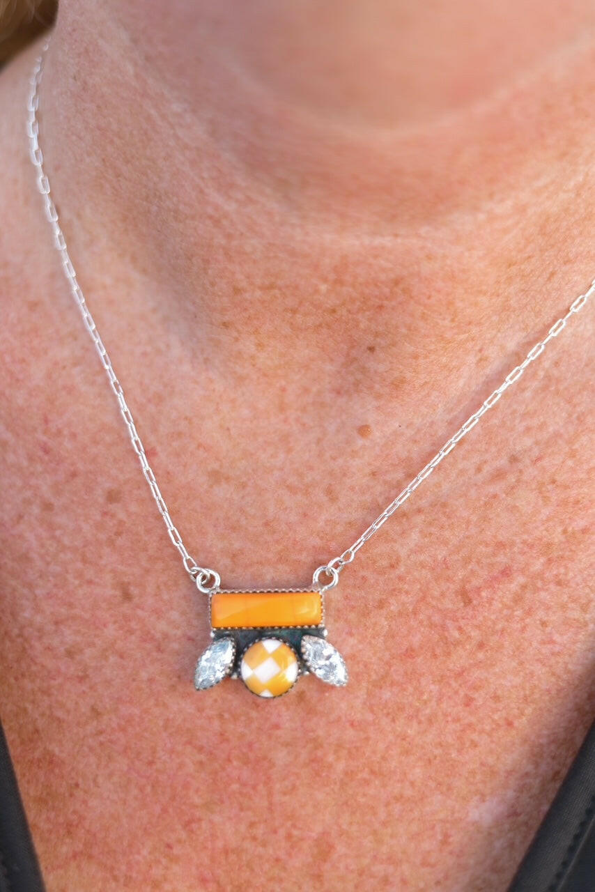 Tangerine Rosarita and Aurora Opal CZ Chain Necklace-Necklaces-Krush Kandy, Women's Online Fashion Boutique Located in Phoenix, Arizona (Scottsdale Area)