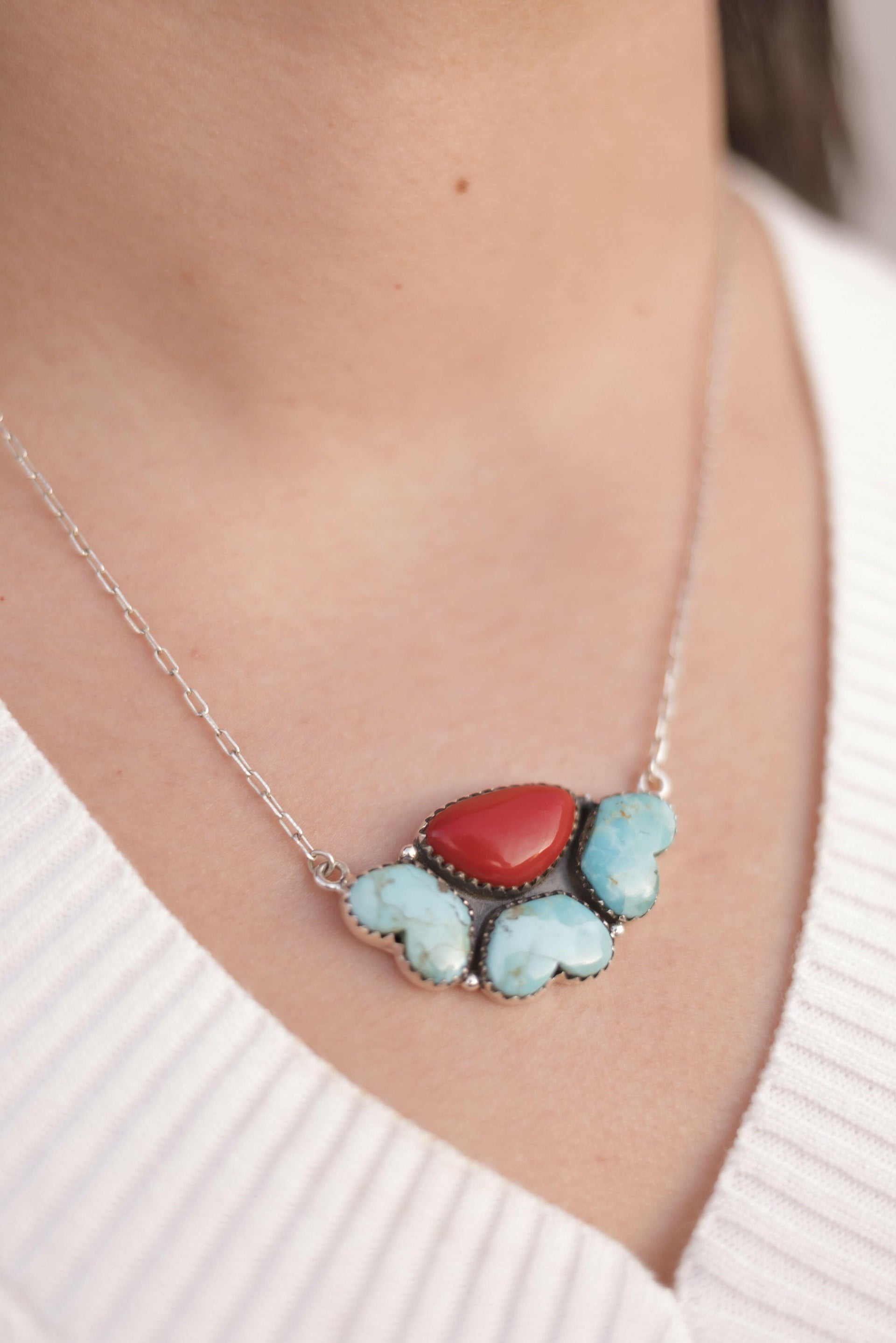 Half Red Rosarita Daisy Chain Pendants-Necklaces-Krush Kandy, Women's Online Fashion Boutique Located in Phoenix, Arizona (Scottsdale Area)