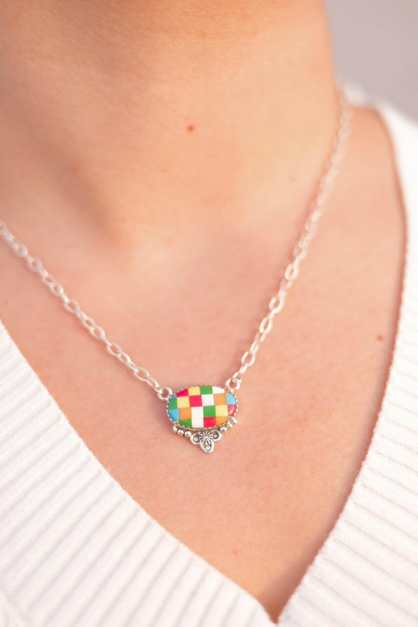 Summer Checkered Chain Pendants-Necklaces-Krush Kandy, Women's Online Fashion Boutique Located in Phoenix, Arizona (Scottsdale Area)