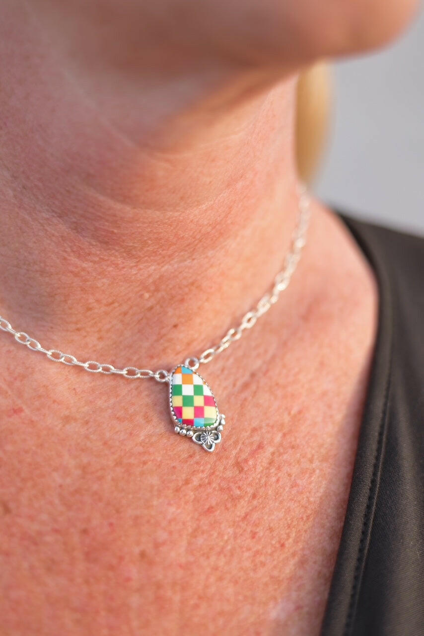 Summer Checkered Chain Pendants-Necklaces-Krush Kandy, Women's Online Fashion Boutique Located in Phoenix, Arizona (Scottsdale Area)