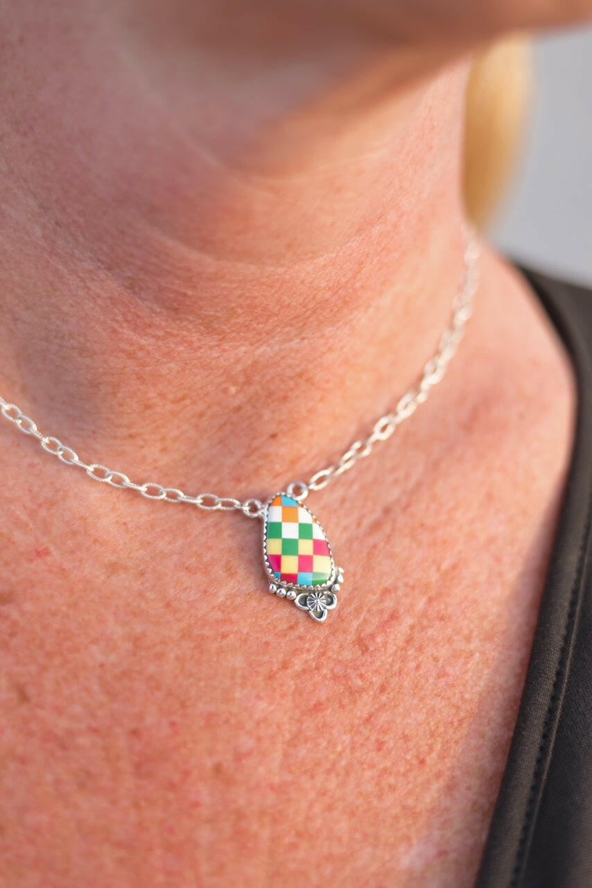 Summer Checkered Chain Pendants-Necklaces-Krush Kandy, Women's Online Fashion Boutique Located in Phoenix, Arizona (Scottsdale Area)
