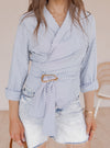 City Gal Striped Wrap Blouse with Belt