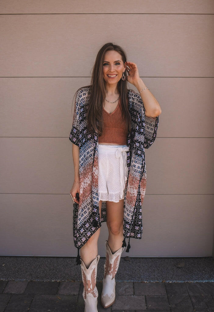 Kelsey Boho Print Combo Kimono-Kimonos-Krush Kandy, Women's Online Fashion Boutique Located in Phoenix, Arizona (Scottsdale Area)