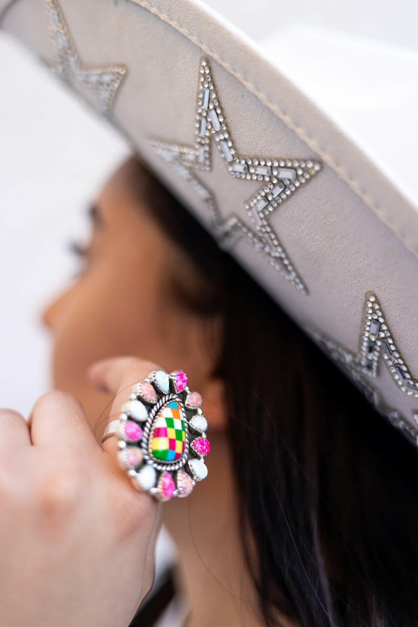 Summer Checkered Cluster Rings-Rings-Krush Kandy, Women's Online Fashion Boutique Located in Phoenix, Arizona (Scottsdale Area)