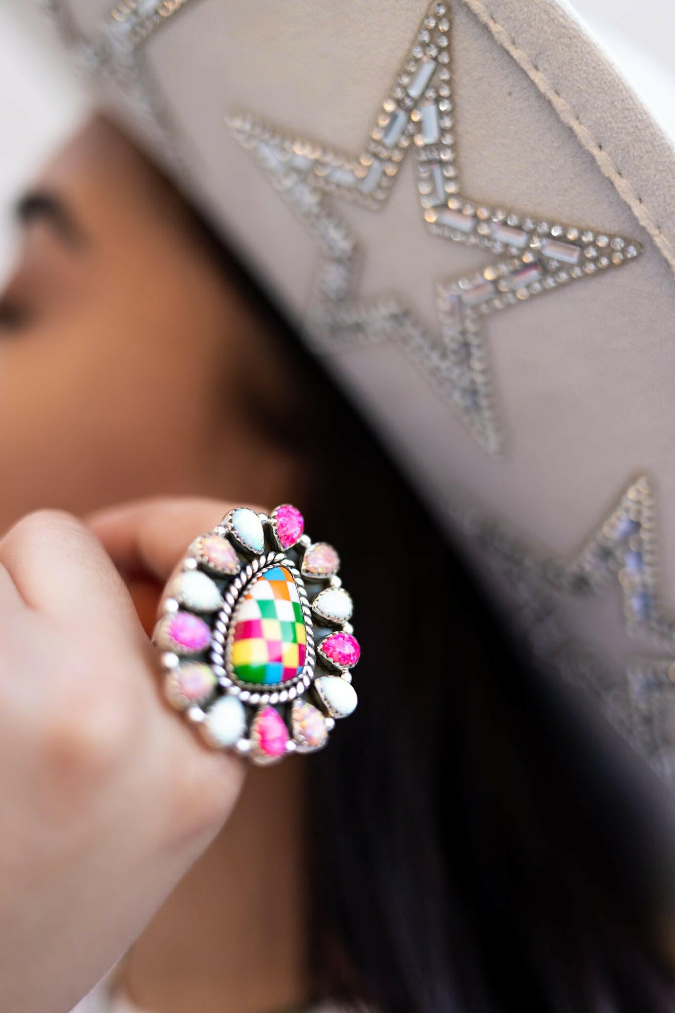 Summer Checkered Cluster Rings-Rings-Krush Kandy, Women's Online Fashion Boutique Located in Phoenix, Arizona (Scottsdale Area)