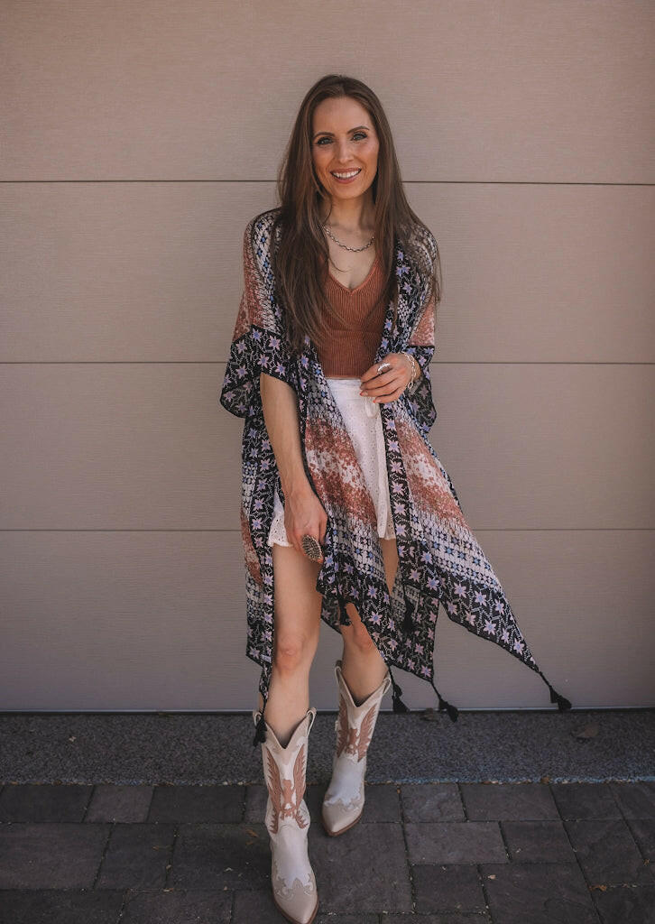 Kelsey Boho Print Combo Kimono-Kimonos-Krush Kandy, Women's Online Fashion Boutique Located in Phoenix, Arizona (Scottsdale Area)